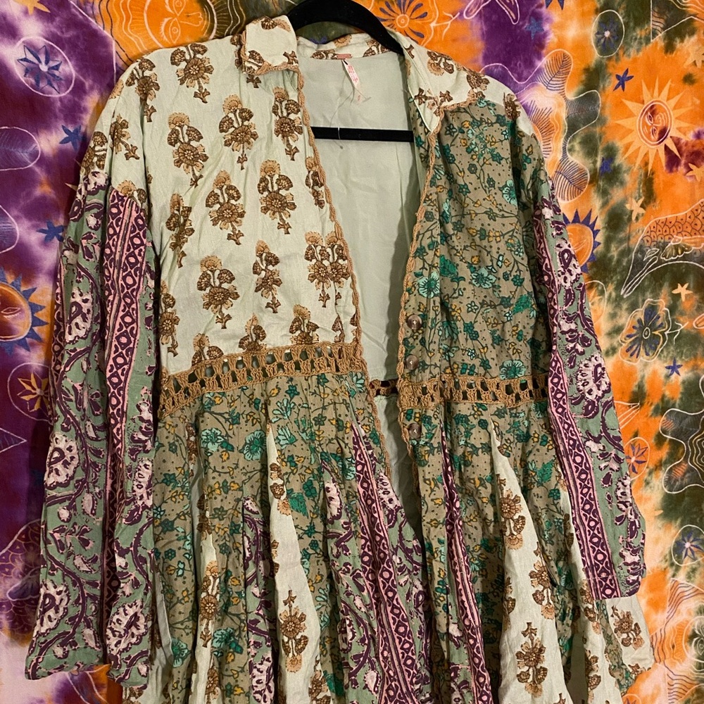 Free People Hazy Baby Boho Mini Dress Tunic Jacket